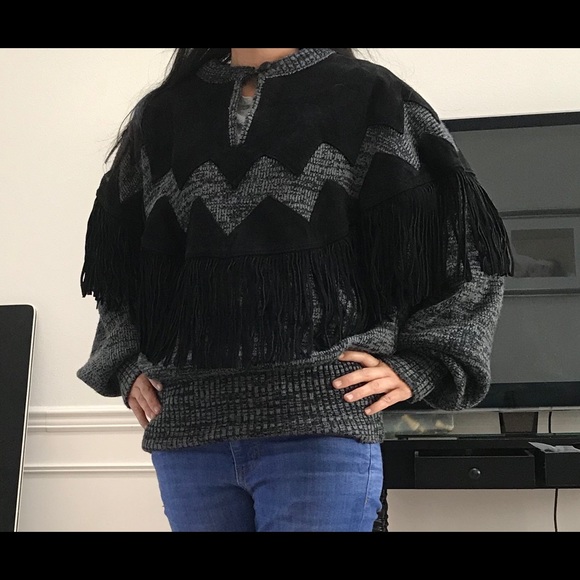 Vtg Pioneer wear sweater suede fringe leather country weatern - Picture 1 of 8